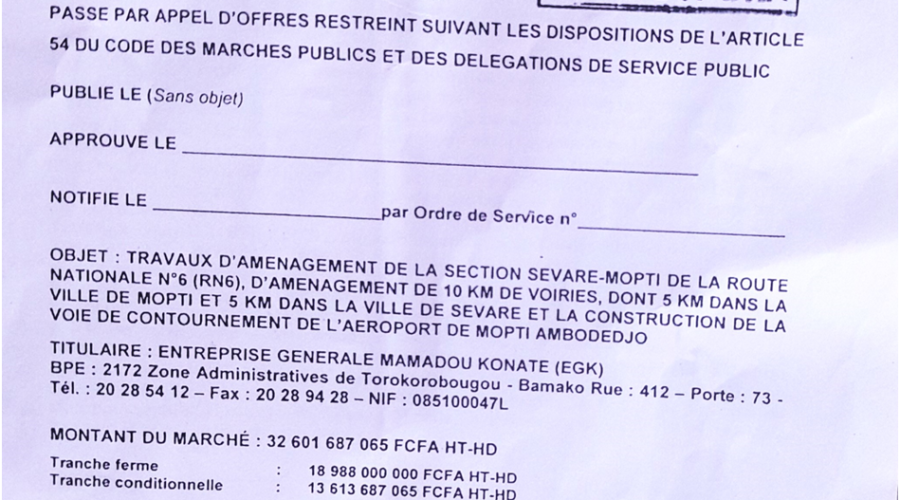 Illégalement attribués à des entreprises nationales et étrangères, puis annulés pour défaut de sincérité, ces marchés à l’origine des poursuites contre l’ex-ministre Madame Fily Bouaré, ont pourtant été de nouveaux réattribués et désormais en cours d’exécution, par les mêmes entreprises sans la moindre correction. Et l’un des protagonistes, cerveau du frauduleux montage, haut fonctionnaire à la DFM concernée, a été «autorisé» à quitter le pays.